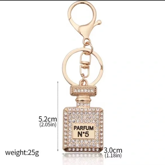 NEW Crystal Bag Charm Rhinestone Key Fob Chain Ring No 5 Silver Gold Zip pul NIP - Picture 4 of 9